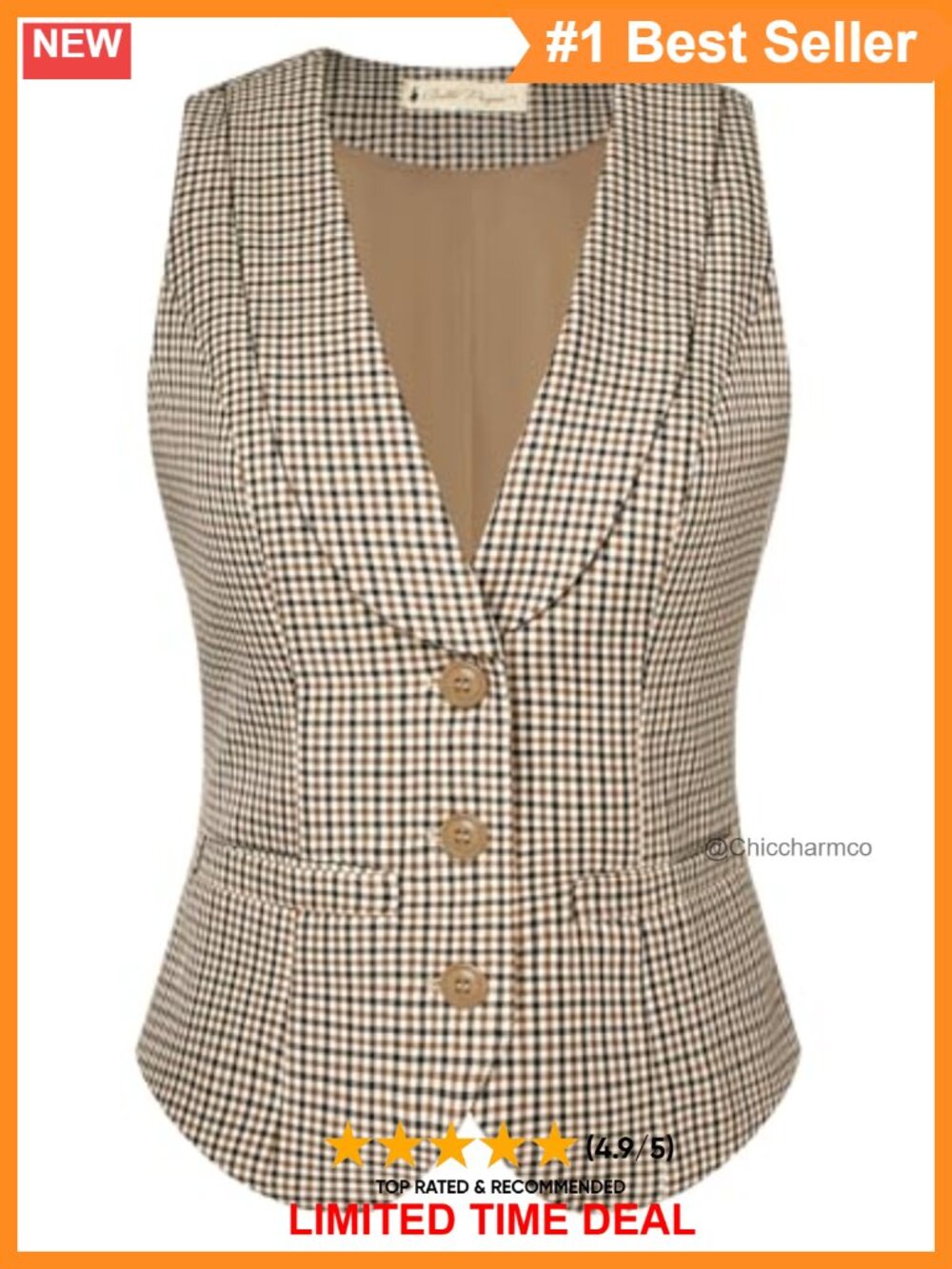 Belle Poque Women's Plaid Vest Dressy Lapel Collar Waistcoat Button Front